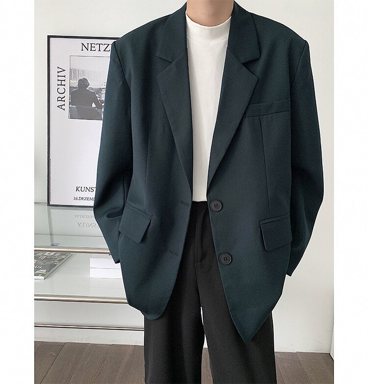 sanyamk Men's High-quality Casual Suit Jackets Formal Western-style Clothes Loose Black/brown/green Blazers Business Coats S-XL