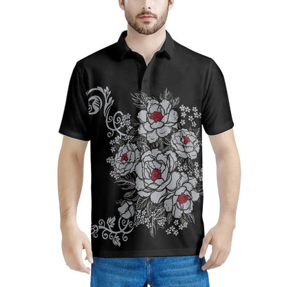 sanyamk Gothic Rose Pattern 2022 Summer Casual Polo Shirt Men Short Sleeve Turn Down Collar Slim Fit Holiday Beach Party Eye-catching