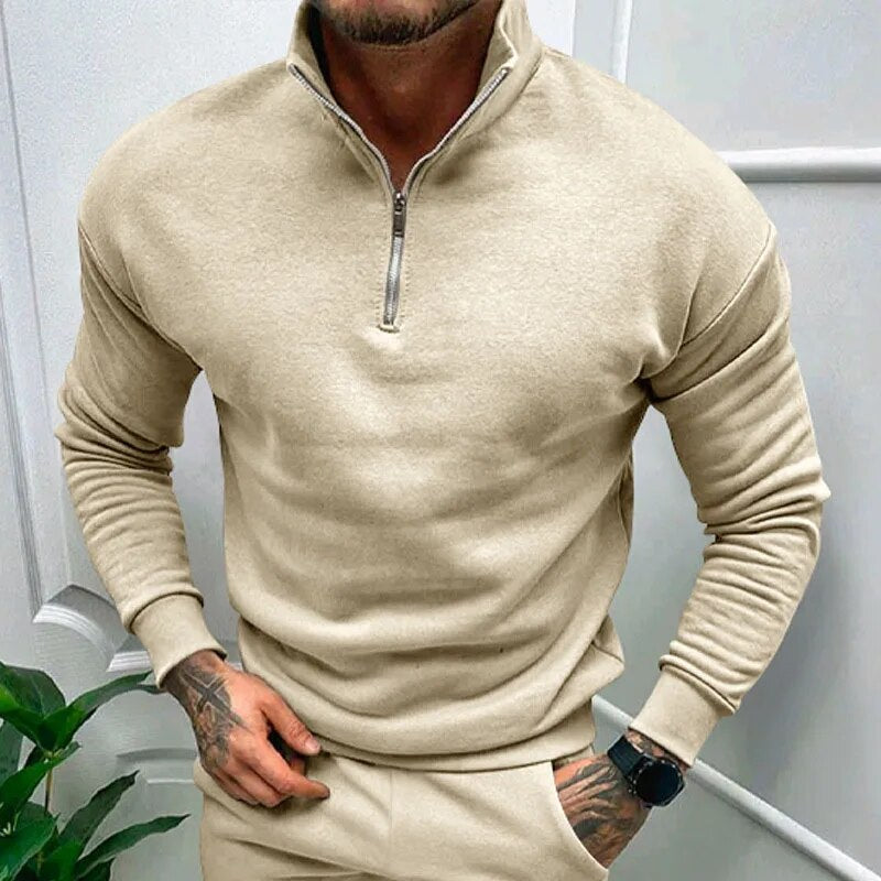 Bonsir Autumn Winter Wool Hoodies Clothes For Men New Arrival Long Sleeve Solid Sweatshirts Casual Fleece Lapel Zip Sweatshirt Top