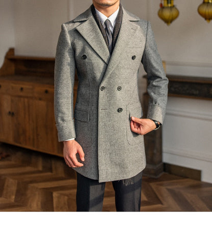 sanyamk High Quality Mens Woolen Coat British Retro Tweed Plaid Coat Men Long Warm Jacket Fall Winter Abrigo Largo Hombre Mantel Wolle