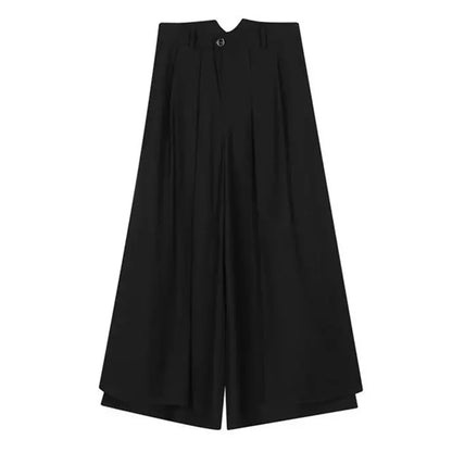 sanyamk Mens Japanese Dark Knight Style Skirt Pant Essential Couples Retro High-Waisted Double-Layer Wide-Leg Slit Casual Pants For Men