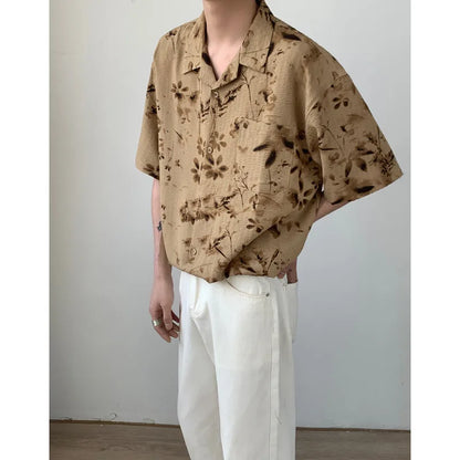 Bonsir Summer Short Sleeved Shirt Men Oversized Printed Casual Shirt Men Streetwear Korean Loose Flower Shirts Mens Hawaiian Shirt