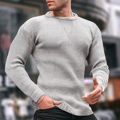 Bonsir Autumn Winter Mens Sweaters Casual Slim Fit Long Sleeve Crew Neck Knitting Tops For Men Fashion Solid Color Basic Knit Sweater