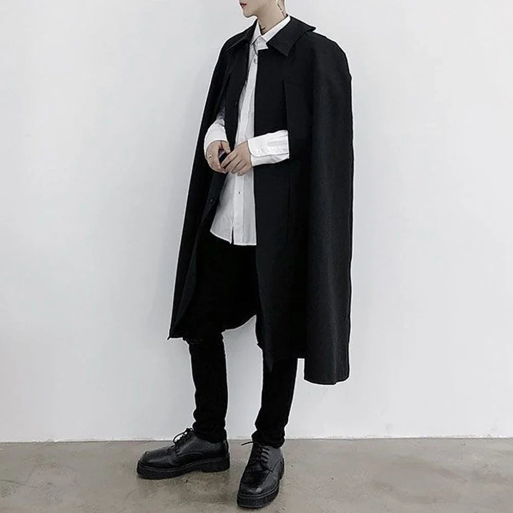 sanyamk Mens Dark Style Sleeveless Mid-Length Cape Cloak Autumn And Winter Genderless Japanese Fashion Retro Loose Cape Coat Unisex