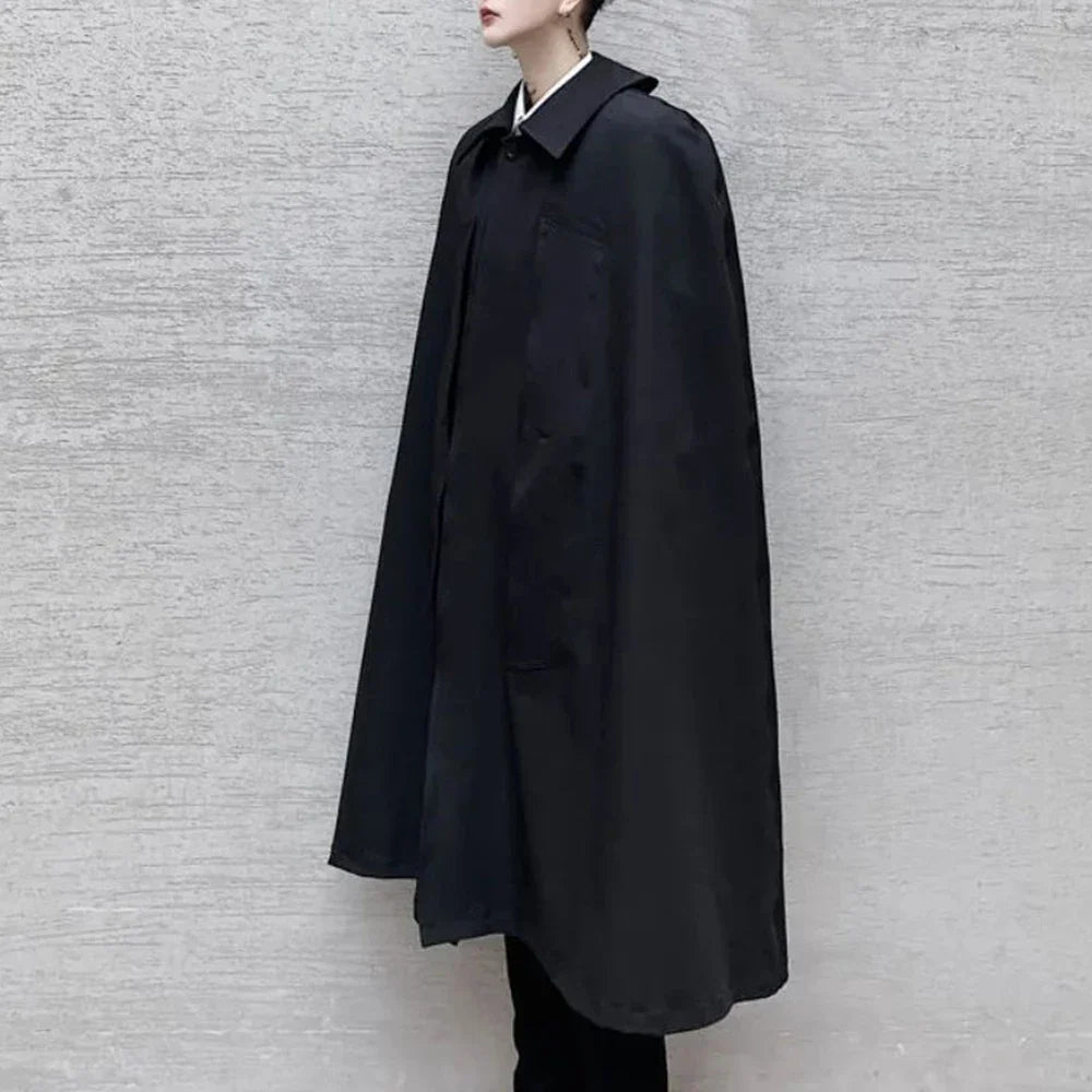 sanyamk Mens Dark Style Sleeveless Mid-Length Cape Cloak Autumn And Winter Genderless Japanese Fashion Retro Loose Cape Coat Unisex