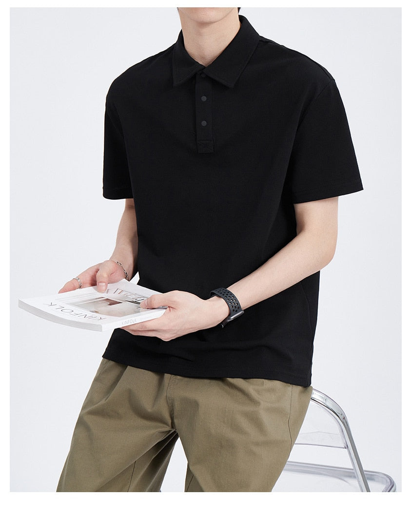 sanyamk Summer New Fashion Business Casual Men's Lapel T-shirts High Quality Solid Color Simple Classical Polo Shirts Male Pullover Tops