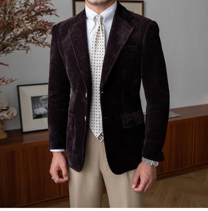 sanyamk Gentle Dress Banquet Chenille Fleece Thick Suit Coat Versatile Slim Warm Suit Retro Blazer Hombre Casual Coat Slim Long Sleeve