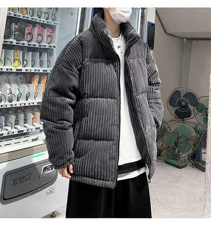 Bonsir Corduroy Winter Coat Men Puffer Jacket Autumn and Winter New Korean Style Long Ladies Over-the-knee Cotton Padded Keep Warm