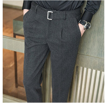 sanyamk Winter Woolen Trousers Men Slim Fit Casual Business Dress Pants Office Social Wedding Groom Suit Pants Pantalon Homme