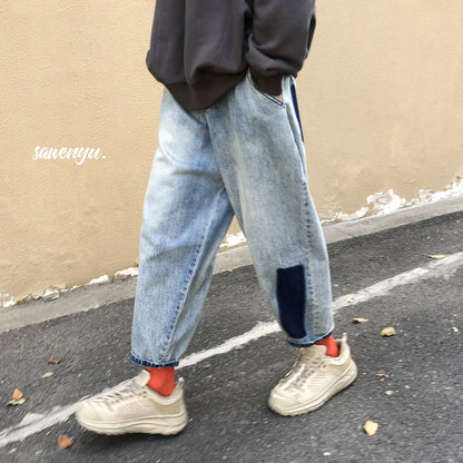 Bonsir Spring Harem Pants Men's Jeans Men Harajuku Vintage Patch Jean Pants Casual Denim Pants Hip Hop Male Ankle-length Trousers