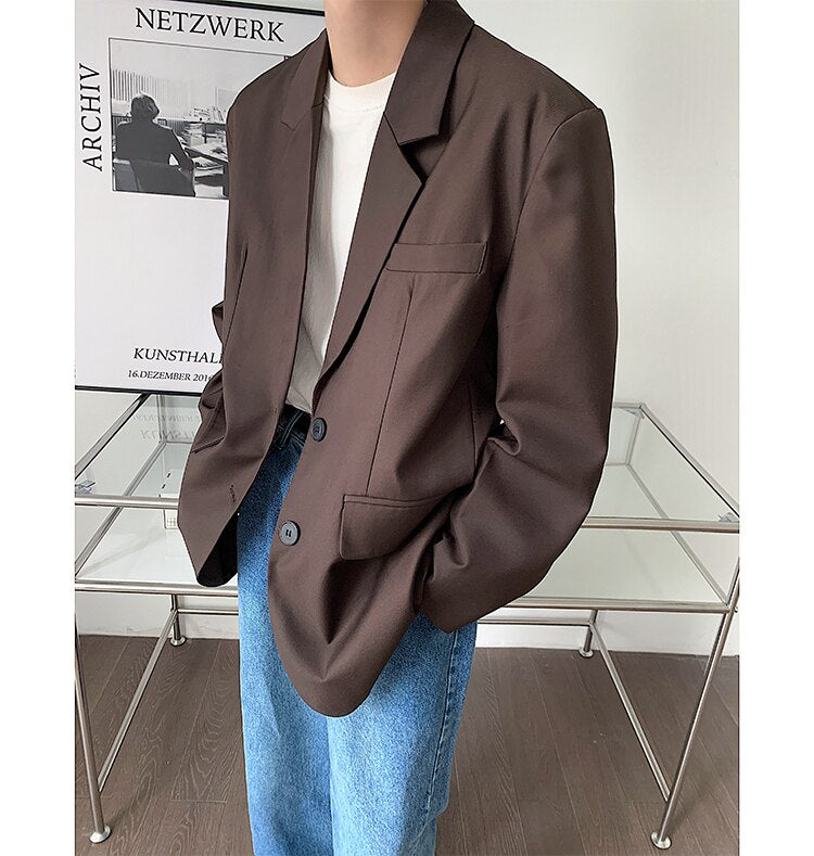 sanyamk Stylish New Autumn Winter Men Blazer High Quality Leisure Style Loose Male All-match Simple Chic Casual Single Breasted Suits