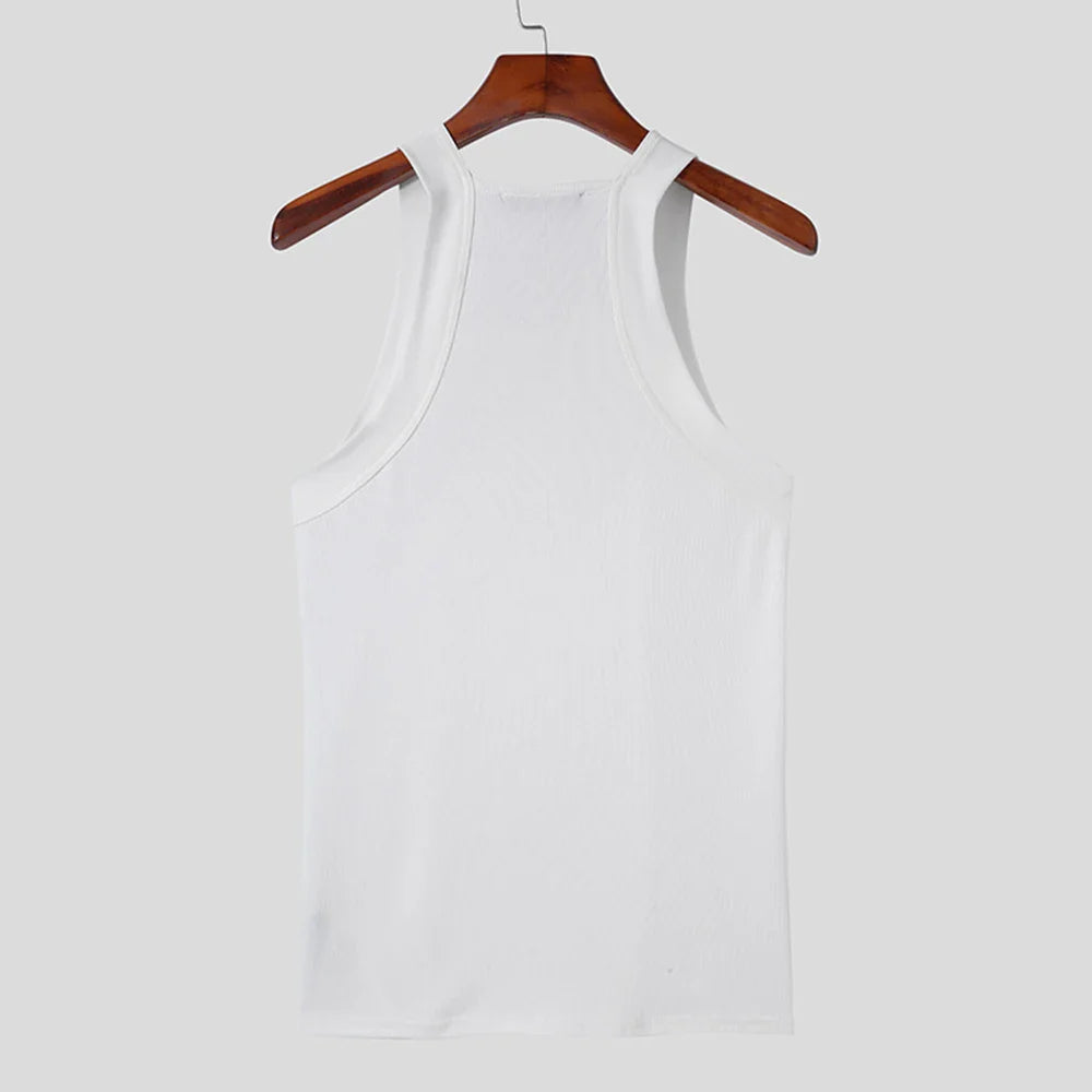 Bonsir 2024 Fashion Men Tank Tops Solid O-neck Sleeveless Skinny Tops Tees Vacation Casual Vests Streetwear Men Sexy Fitness Camisole