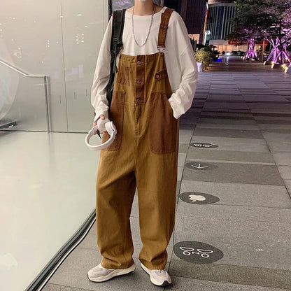 Bonsir Men Pants Design Overalls High Street Hip Hop Ins Casual Baggy Retro Vintage Multi-pocket Jumpsuit Loose Straight