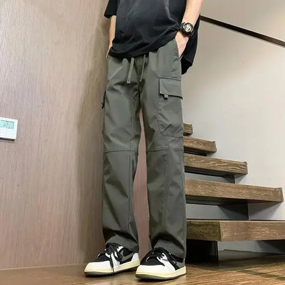 Bonsir Straight Cargo Pants for Men Y2k Vintage Wide Trousers Man Street Techwear Baggy New In High Quality Cotton Harajuku Cheap Long