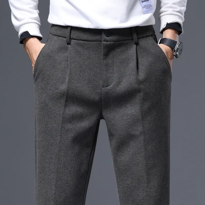 sanyamk Men's Autumn Winter High Quality Business Casual Woolen Suit Pants Casual Office Comfortable Work Pants Loose Male T142