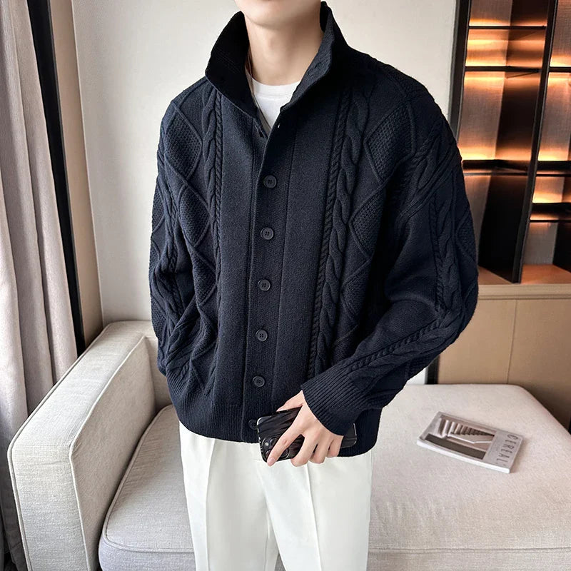 sanyamk Winter Sweater Cardigan Men Warm Fashion Retro Knit Sweater Jacket Men Korean Loose Cardigan Sweater Mens Jumper Clothes M-3XL