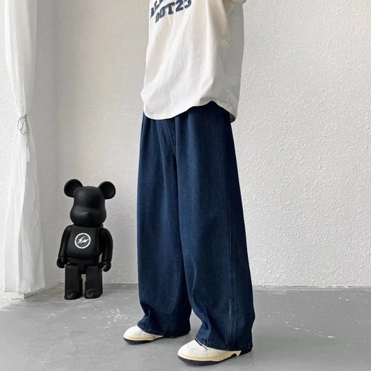 sanyamk Men's Pure Color Cargo Jeans Simple All-match Wide Leg Pants Trousers Men Hip Hop Streetwear Oversized 90s Vintage Fashion Denim