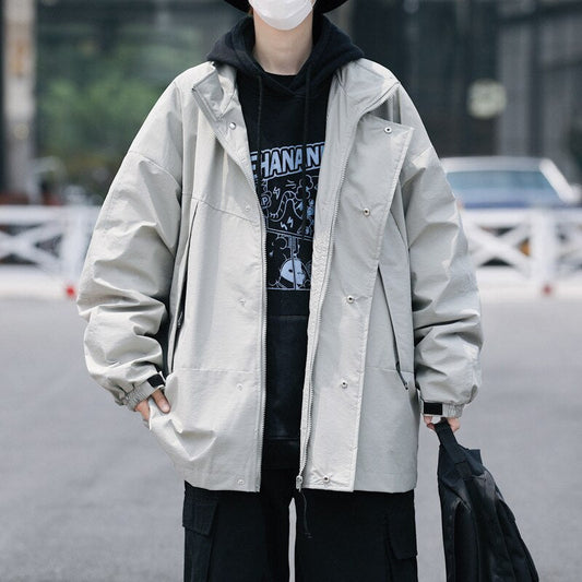 Bonsir Vintage Jacket Men's Spring and Autumn Loose Japanese Casual High Streetwear Workwear Long Sleeve Solid Color Coat