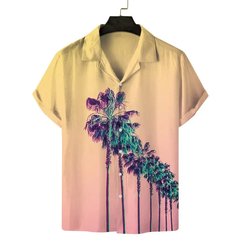 sanyamk Cuba Collar Summer Men's Short-sleeved Printed Shirt Hawaii Beach Vacation