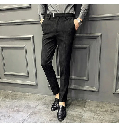 sanyamk Striped Formal Suit Pants Men Spring New High-quality Business Casual Stretch Slim Straight Trousers Brand Mens Clothing