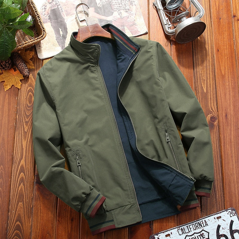 Bonsir Men's Windbreaker Double-sided Wear Jackets Men Baseball Pilot Bomber Stand Collar Jacket Hip Hop Streetwear Coat Solid Color