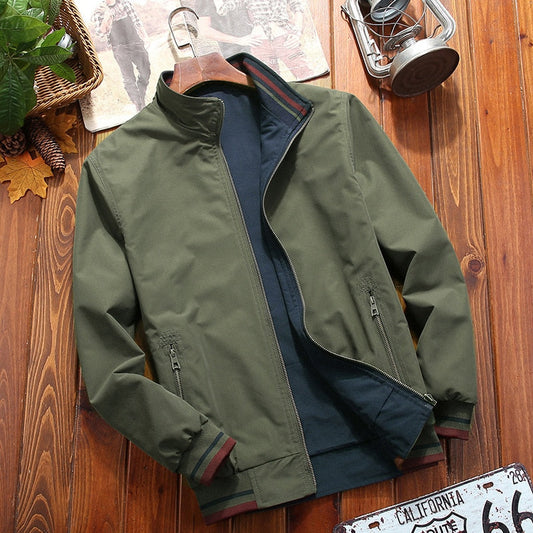 sanyamk Men's Windbreaker Double-sided Wear Jackets Men Baseball Pilot Bomber Stand Collar Jacket Hip Hop Streetwear Coat Solid Color