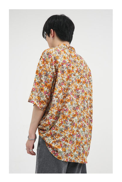 Bonsir Summer Hawaii Shirt For Men Short Sleeve Casual Loose Fashion Holiday Tops Couple Style Floral Print Colorful Beach Retro Blouse