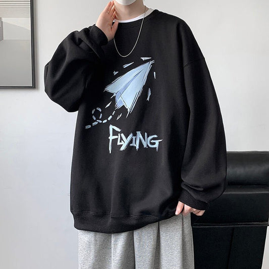 Bonsir Korean Paper Airplane Men Sweatshirts Autumn Winter Oversized Male O Neck Hoodies Fashion Casual 5XL Unisex Pullovers