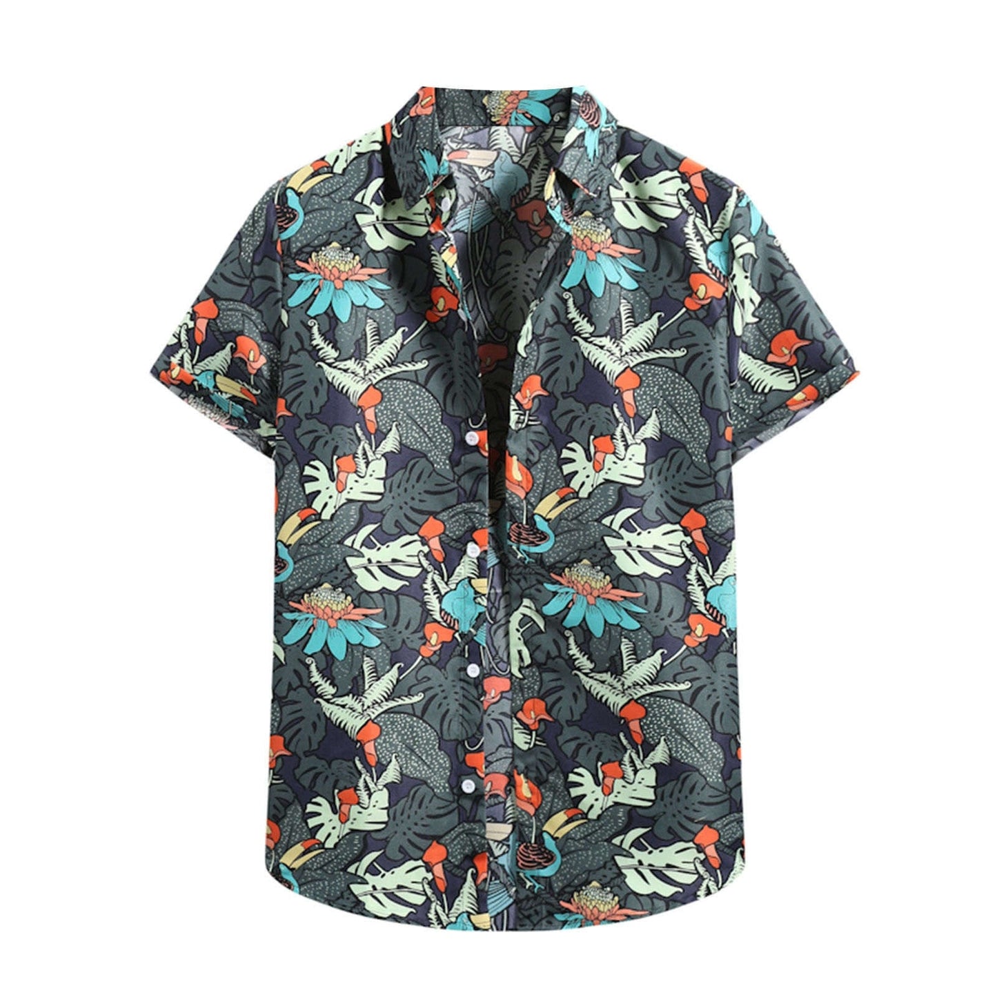 sanyamk Men's Shirts Vintage Ethnic Style Lattice Printing Summer Casual Streetwear Stand Collar Short Sleeve Loose Mens Hawaiian Shirt