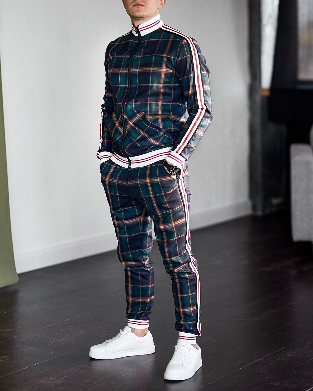 sanyamk New men's tracksuit Fashion Plaid Man Sets Trendy Brand Casual Sportswear Spring Autumn Jacket + Pants 2 Piece Set 3D Print