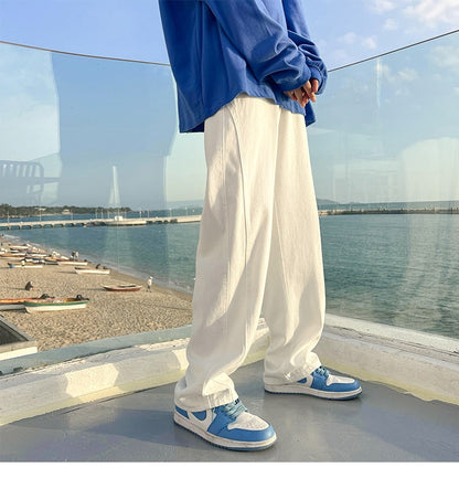 sanyamk Spring Summer New Casual Jeans Men Fashion Straight Loose Jean Pants Neutral Streetwear Solid All-match Wide-leg Trousers