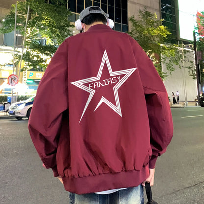 Bonsir American dark red jacket, men's spring and autumn hiphop trendy pilot jacket, pentagram baseball jacket mens clothing fall