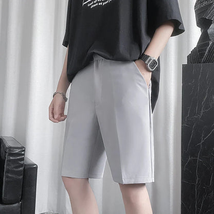 sanyamk Summer Shorts for Men Fashion New Thin Solid Color Knee Length Suit Pants Men Mid Straight Smart Casual Mens Shorts