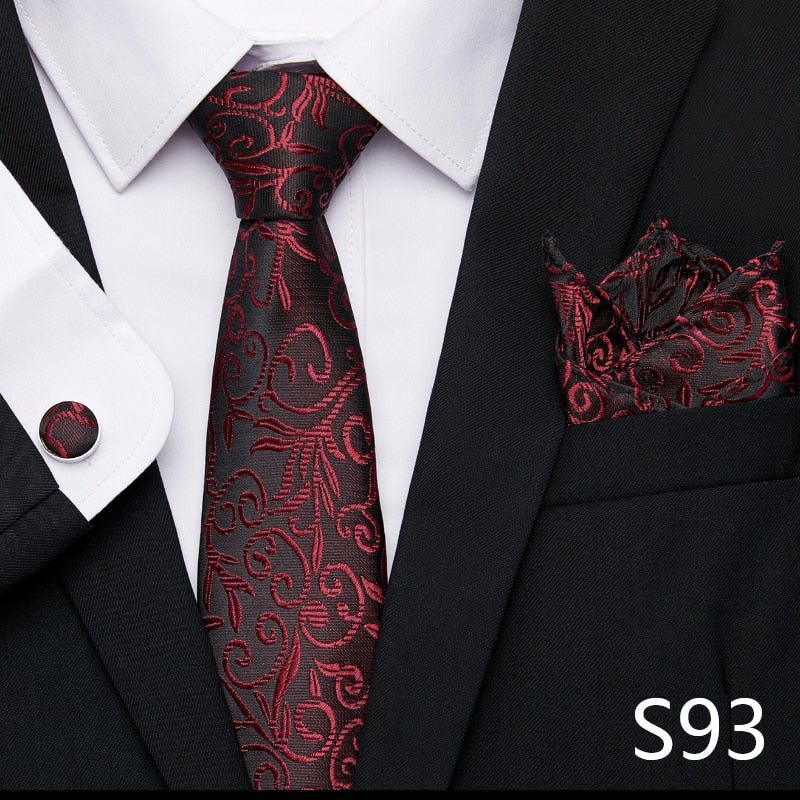 sanyamk Newest design Silk Festive Present Tie Handkerchief Cufflink Set Necktie Man's Plaid Yellow Shirt Accessories