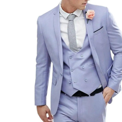 sanyamk Men Suit 3 Pieces Business Leisure Flat Collar Single Row Two Button Groom Best Man Wedding Banquet Tuxedo Jacket Vest Pants