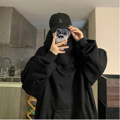 sanyamk  -  Harajuku High Collar Loose Hoodie Spring Hip Hop Sweatshirt Hooded Baggy Fashion Streetwear Black/Gray Long Sleeve Men Hoodies