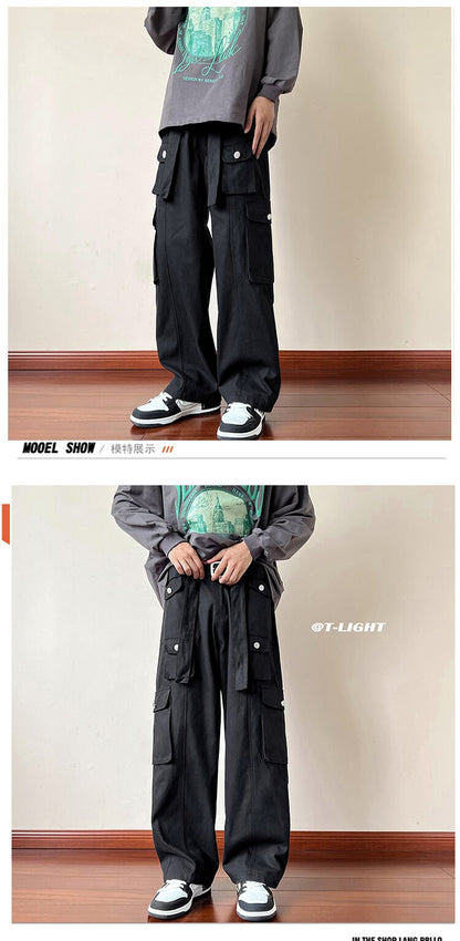 Bonsir High Street Casual Multi-pockets Overalls Men's and Women's New Autumn Cargo Pants Loose Straight Wide Leg Pants With Belt