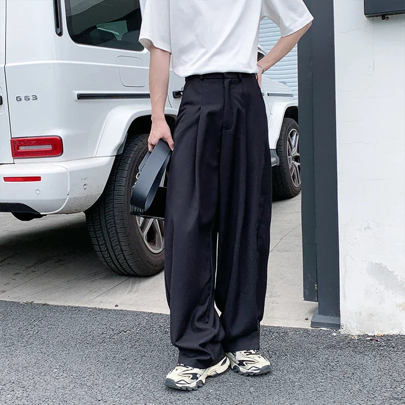 sanyamk Oversized Black Suit Pants Men Fashion Social Mens Dress Pants Korean Loose Wide Leg Pants Mens Office Formal Trousers M-3XL