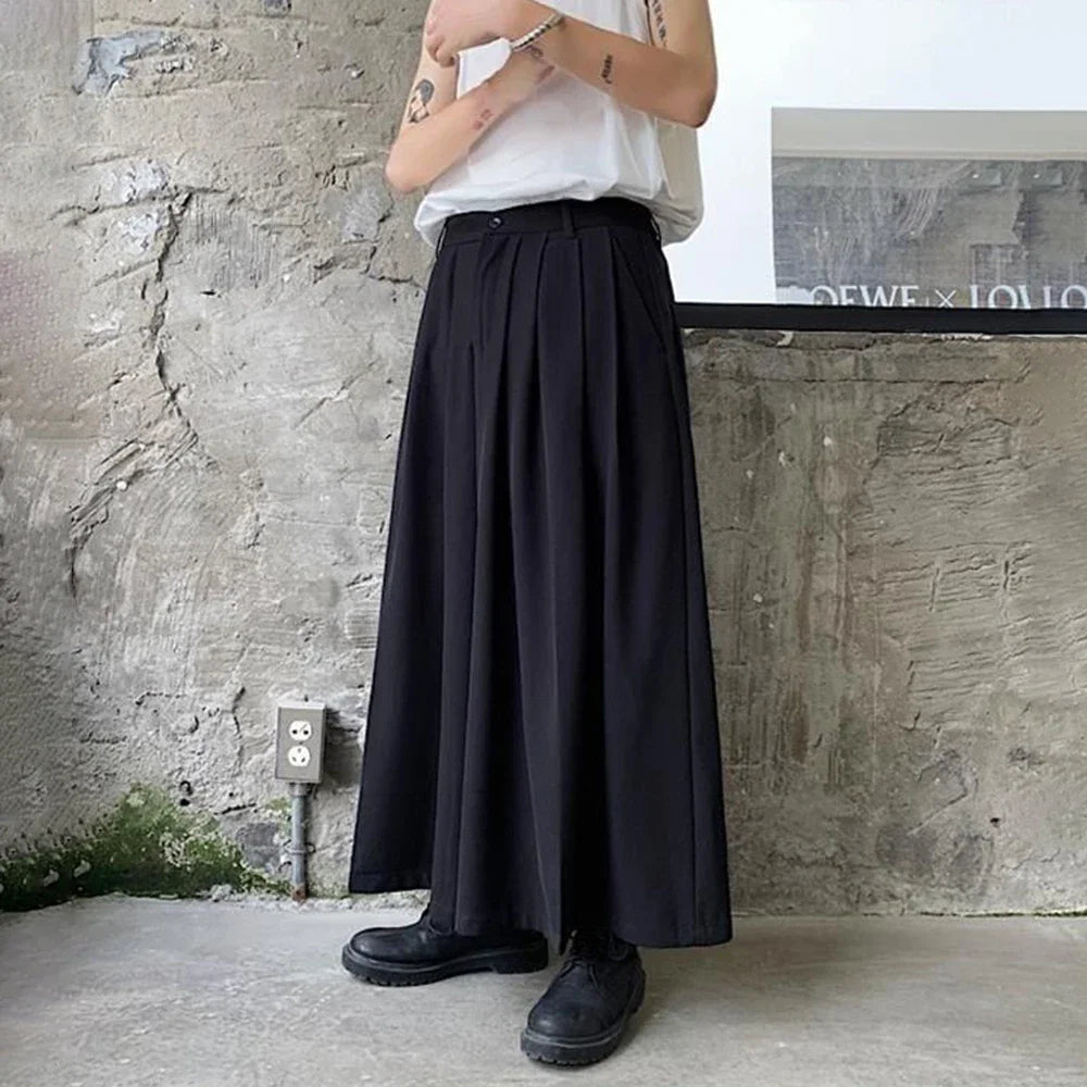 Bonsir Y2K Gothic Single Button Culottes Genderless Daily Loose Streetwear Fashion Japanese Loose Dark Style Wide Leg Pants Unisex