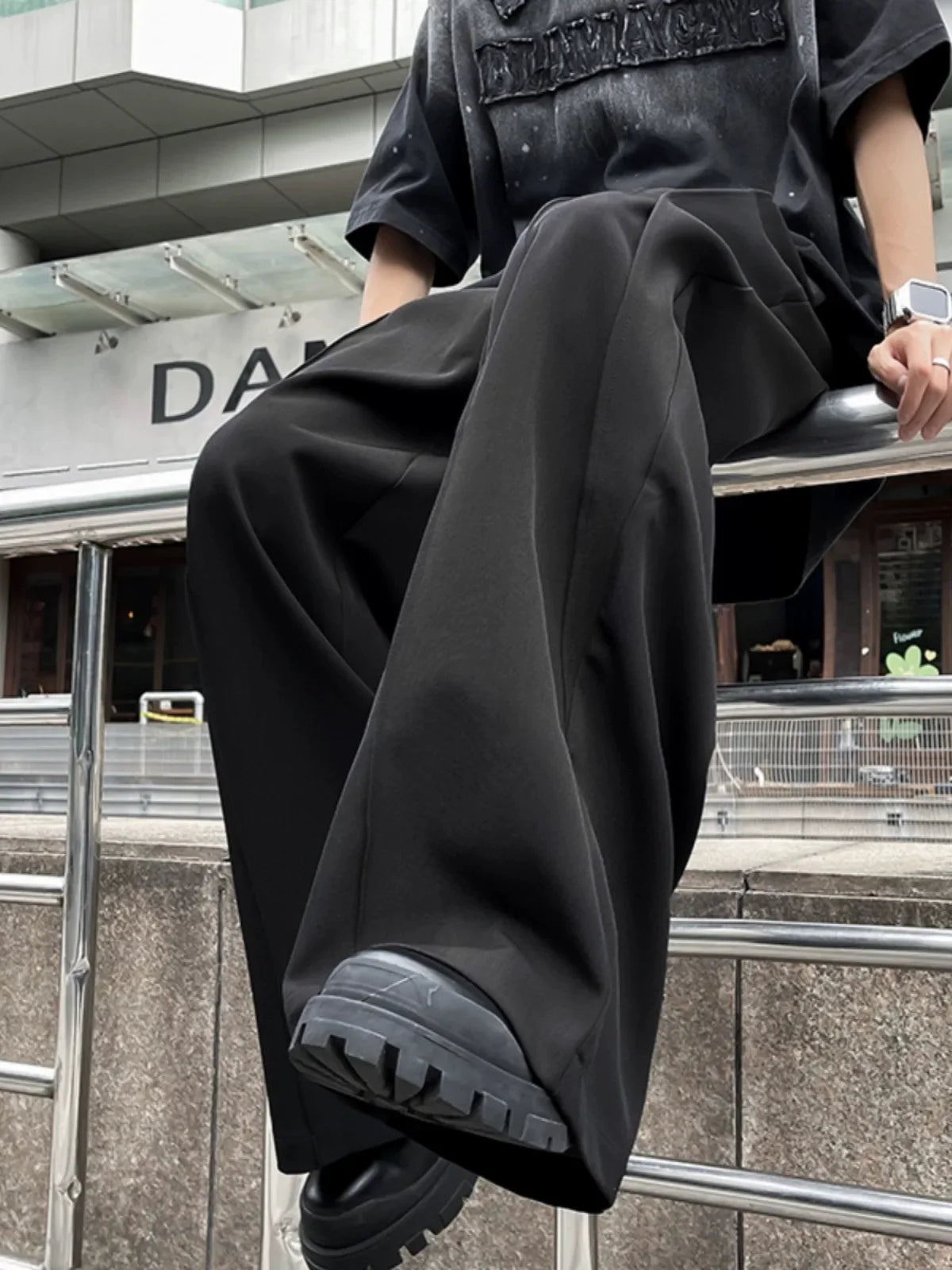 sanyamk Deconstructed Spliced Casual Suit Pants Men Vibe American Trend Loose Leg Pants Summer Design Draping Slightly Flared Pants