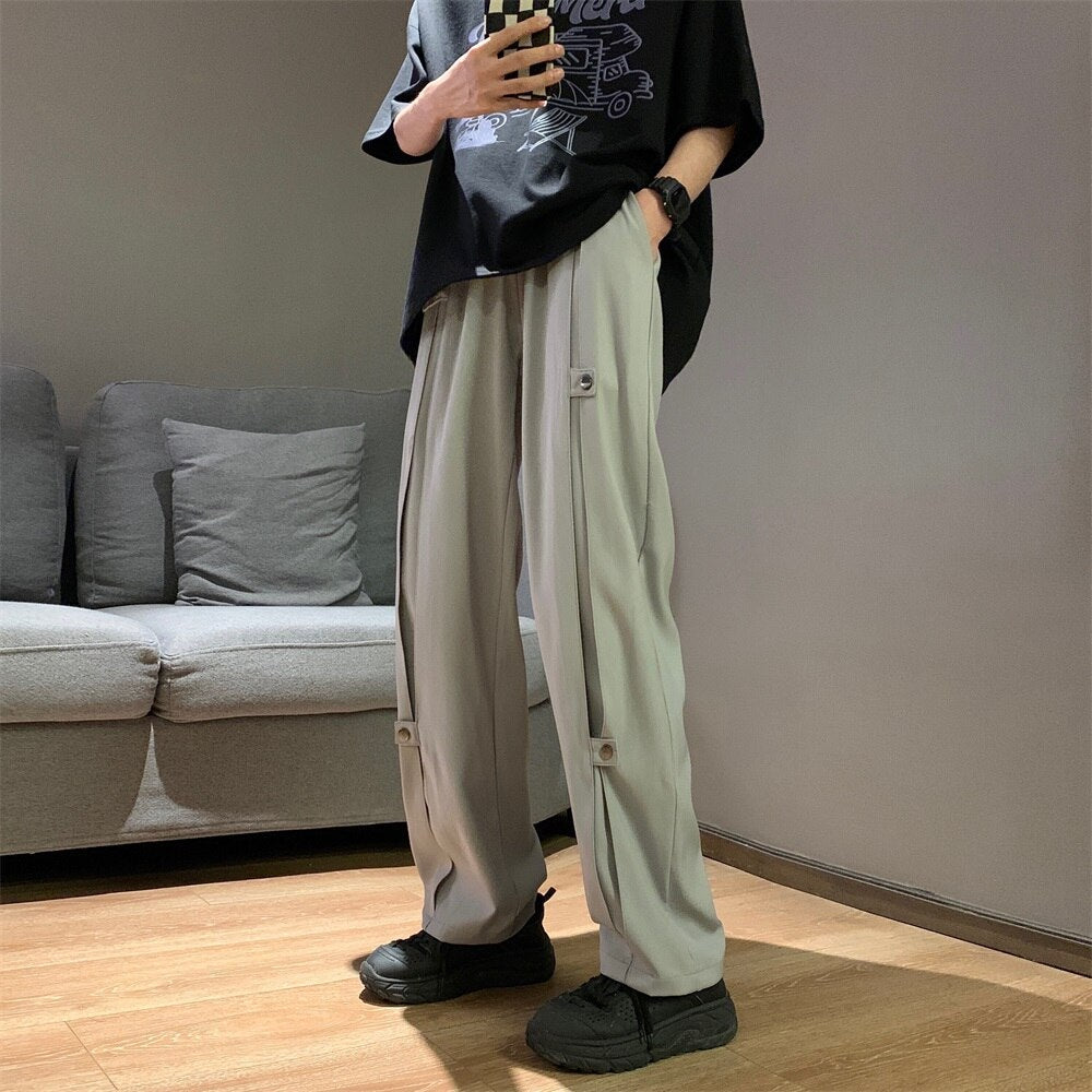 Bonsir Personality Sweatpants Man New Casual Pants Men's Fashion Straight Pants Men Japanese Streetwear Hip-hop Mopping Trousers