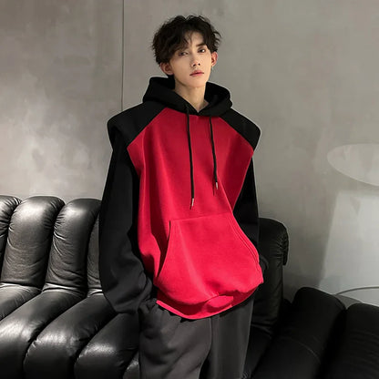 Bonsir Fake Two Piece Patchwork Hoodie Men Autumn Winter Fashion Harajuku Casual Oversized Hoodies Hip Hop Sweatshirt Men's Streetwear