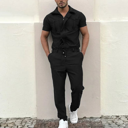 sanyamk 2024 New Mens Rompers Pants Casual Loose One-Piece Suit Overalls Fashion Short Sleeve Jumpsuit Streetwear Men Ropa De Hombre