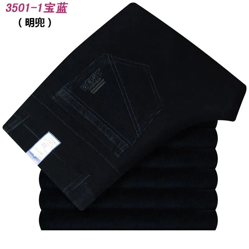 Bonsir Autumn and winter Pants Men Black Khaki Corduroy Business Casual loose elastic Straight pants thick trousers Male