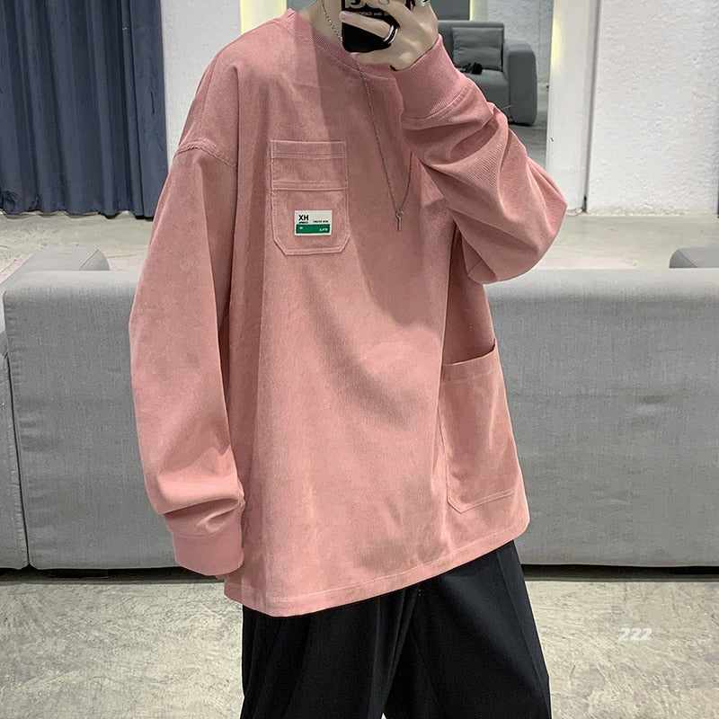 sanyamk Y2k Corduroy Pockets Graphic T Shirts Long Sleeve 2022 Harajuku Streetwear Hip Hop Oversized T-shirts Funny Black Tee