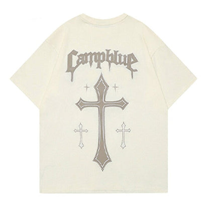 sanyamk 2022 New Arrival Top Fashion Summer Cotton O-neck Retro Heavy Print Short Sleeve Vintage Crucifix Gothic Personalized Tshirt