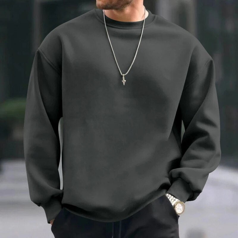 Bonsir Autumn Solid Liner Fleece Sweatshirts Casual Men Long Sleeve O-Neck Pullovers Hoodie Winter Soft Clothing Loose Pullovers