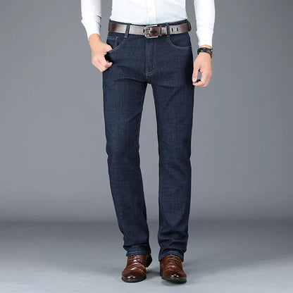 sanyamk Autumn Thick Jeans for Men New Solid Color Business Casual Jeans Loose Straight Soft Bamboo Fiber Jeans Men Pants