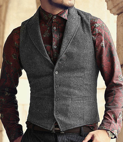 sanyamk New Men Suit Ves Classic Herringbone Pattern Business Waistcoat Notch Lapel Wool Tweed Groomsmen Waistcoat Vests For Men