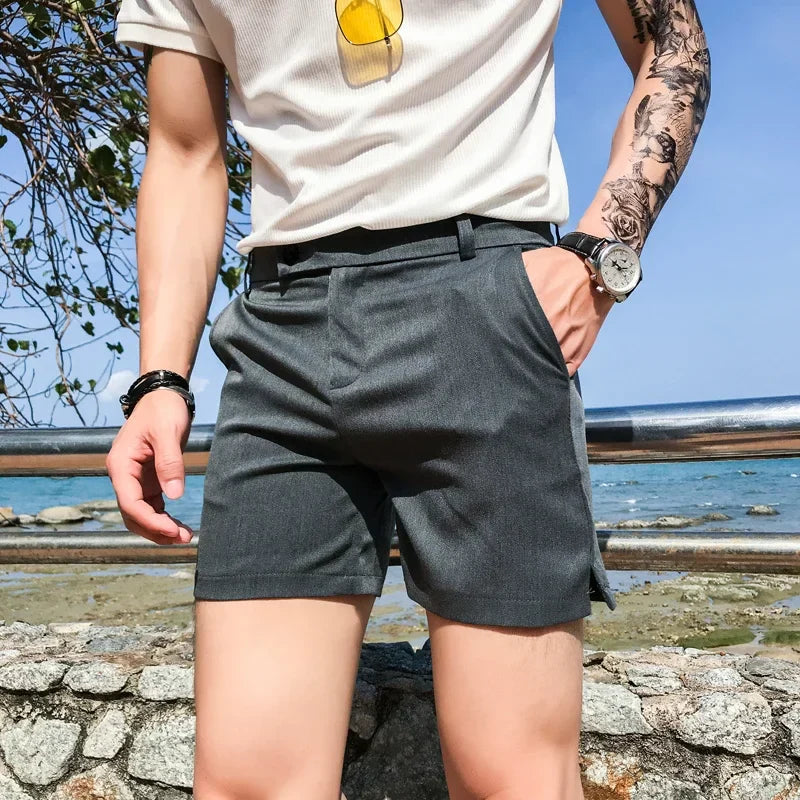 sanyamk   -  Summer Slim Fit Fashion Solid Straight Shorts Men Clothing Simple Match Casual Business Suit Short Homme Streetwear S-3XL